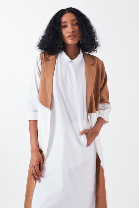 Three White Poplin Applique Collared Moon Long Jacket Pant Set at Aza Fashions Three_White Poplin Applique Collared Moon Long Jacket Pant Set _at_Aza_Fashions