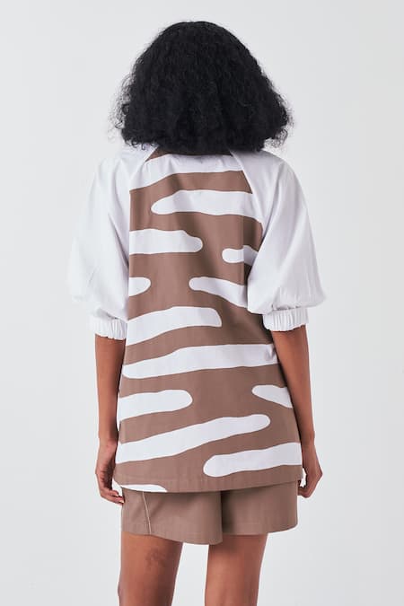 Shop Three White Poplin Applique Collared Smear Boxy Shirt And Shorts Set at Aza Fashions Shop_Three_White Poplin Applique Collared Smear Boxy Shirt And Shorts Set _at_Aza_Fashions