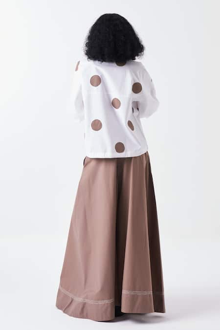 Shop_Three_White Poplin Applique High Neck Polka Top And Palazzo Set _at_Aza_Fashions