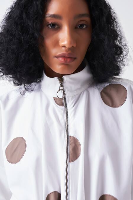 Buy_Three_White Poplin Applique High Neck Polka Top And Palazzo Set 