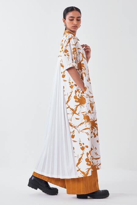 Buy Three White Poplin, Cotton Collared Floral Print Kurta And Palazzo Set Online at Aza Fashions Buy_Three_White Poplin, Cotton Collared Floral Print Kurta And Palazzo Set _Online_at_Aza_Fashions