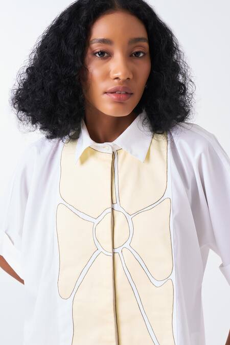 Buy_Three_White Poplin, Tencel Applique Collared Floral Shirt And Pant Set _Online_at_Aza_Fashions