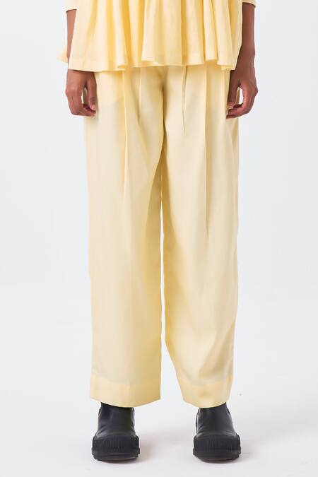 Three_White Chanderi, Tencel Round Neck Dip Dye Ombre Top And Pant Set _Online_at_Aza_Fashions