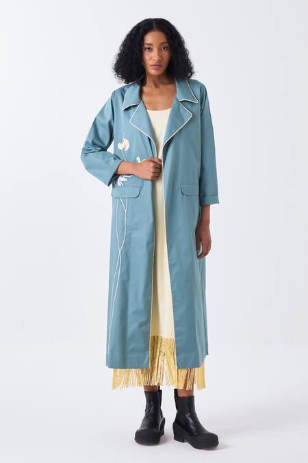 Three Yellow Poplin Fringe, Applique Collared Poppy Long Jacket And Dress Set Online at Aza Fashions Three_Yellow Poplin Fringe, Applique Collared Poppy Long Jacket And Dress Set _Online_at_Aza_Fashions