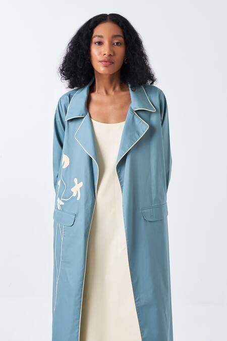 Shop Three Yellow Poplin Fringe, Applique Collared Poppy Long Jacket And Dress Set Online at Aza Fashions Shop_Three_Yellow Poplin Fringe, Applique Collared Poppy Long Jacket And Dress Set _Online_at_Aza_Fashions