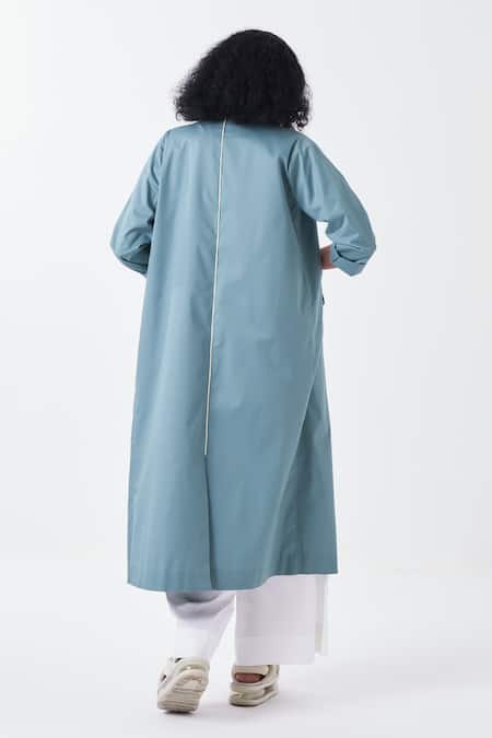 Shop Three White Poplin, Cotton Applique Collared Poppy Long Jacket And Pant Set at Aza Fashions Shop_Three_White Poplin, Cotton Applique Collared Poppy Long Jacket And Pant Set _at_Aza_Fashions