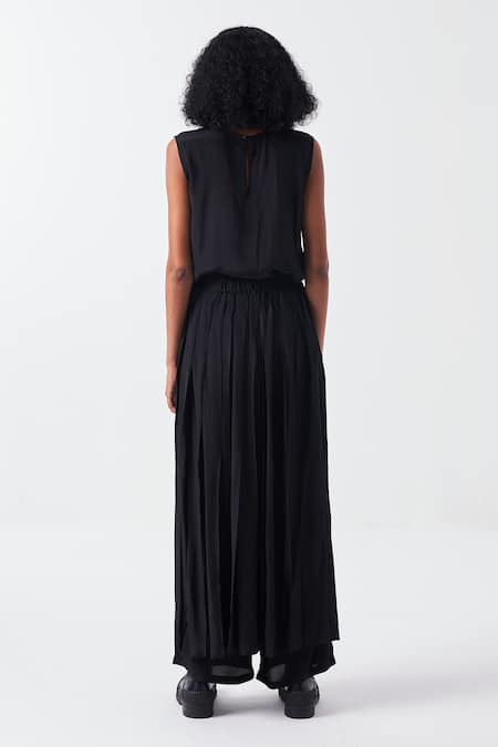 Shop Three Black Crepe Round Neck Stitchline Embroidered Top And Skirt Pant at Aza Fashions Shop_Three_Black Crepe Round Neck Stitchline Embroidered Top And Skirt Pant _at_Aza_Fashions