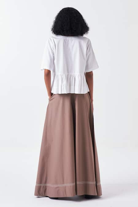 Shop_THREE_White Poplin V-neck Frilly Hem Tie Up Top _at_Aza_Fashions