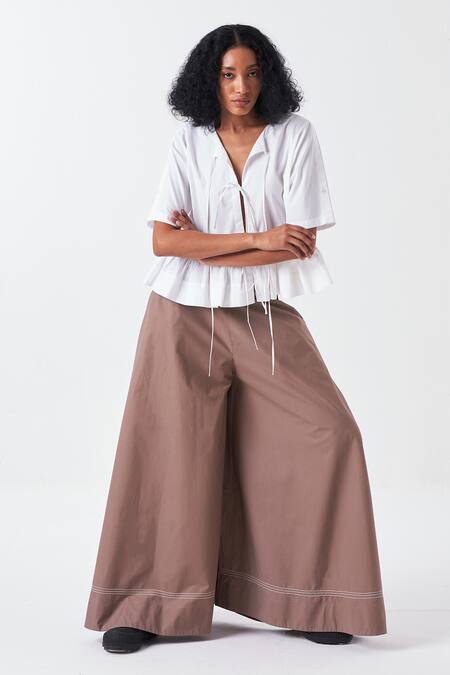 Shop_THREE_White Poplin V-neck Frilly Hem Tie Up Top _Online_at_Aza_Fashions