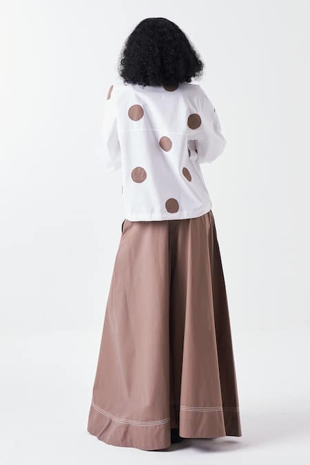 Shop Three White Poplin Applique High Neck Polka Half Zipper Placket Top at Aza Fashions Shop_Three_White Poplin Applique High Neck Polka Half Zipper Placket Top _at_Aza_Fashions