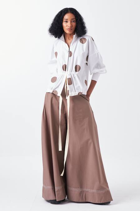 Buy Three White Poplin Applique High Neck Polka Half Zipper Placket Top Online at Aza Fashions Buy_Three_White Poplin Applique High Neck Polka Half Zipper Placket Top _Online_at_Aza_Fashions