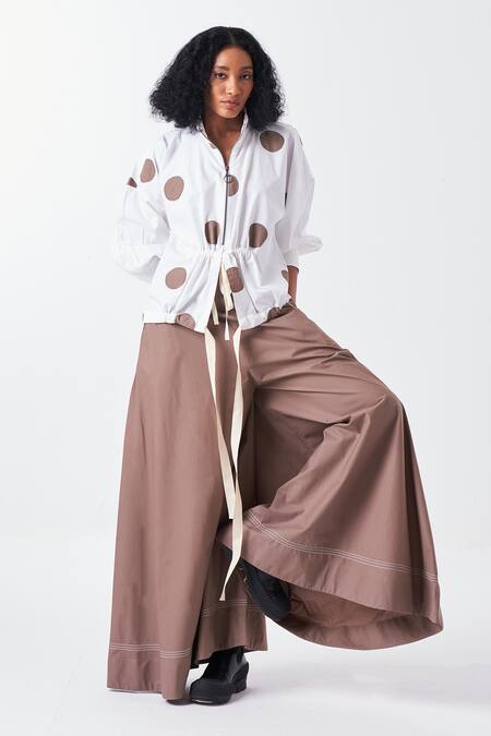 Shop Three White Poplin Applique High Neck Polka Half Zipper Placket Top Online at Aza Fashions Shop_Three_White Poplin Applique High Neck Polka Half Zipper Placket Top _Online_at_Aza_Fashions