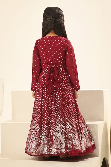 Fayon Kids_Maroon Georgette Sequins Embroidered Lehenga And Blouse _Online_at_Aza_Fashions