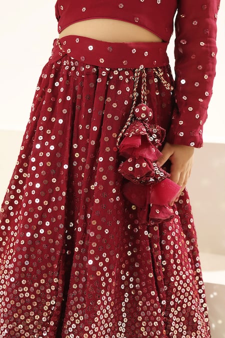 Buy_Fayon Kids_Maroon Georgette Sequins Embroidered Lehenga And Blouse _Online_at_Aza_Fashions