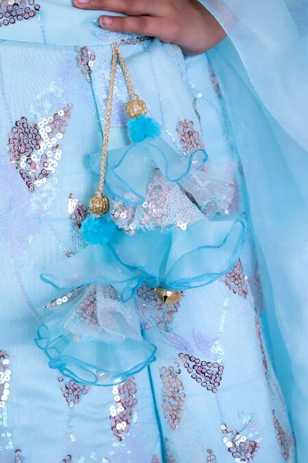 Fayon Kids Blue Organza, Net Sequins Embroidered Lehenga Set Online at Aza Fashions Fayon Kids_Blue Organza, Net Sequins Embroidered Lehenga Set _Online_at_Aza_Fashions