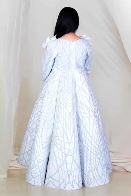 Fayon Kids Grey Sequin Ray Embroidered Gown 