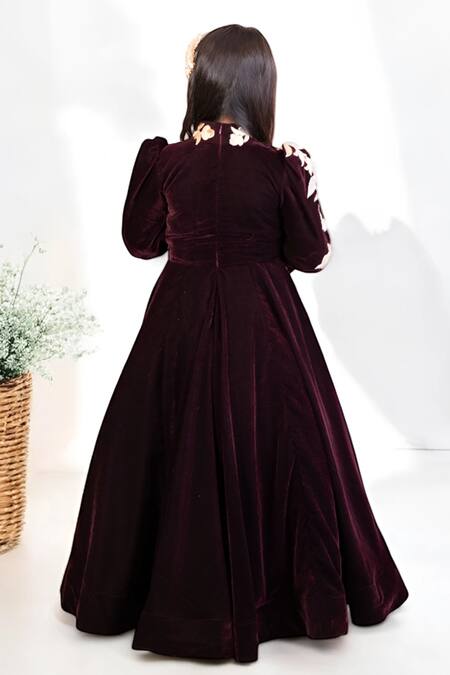 Fayon Kids Burgundy Sequin Bloom Velvet Anarkali 