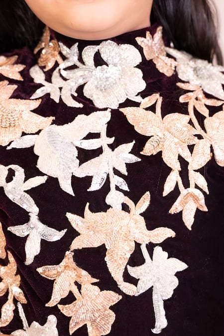 Fayon Kids Burgundy Velvet Sequins Bloom Anarkali Online at Aza Fashions Fayon Kids_Burgundy Velvet Sequins Bloom Anarkali _Online_at_Aza_Fashions