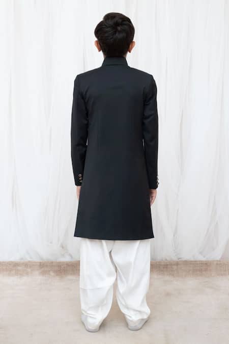 Fayon Kids Black Solid Sherwani With Salwar 