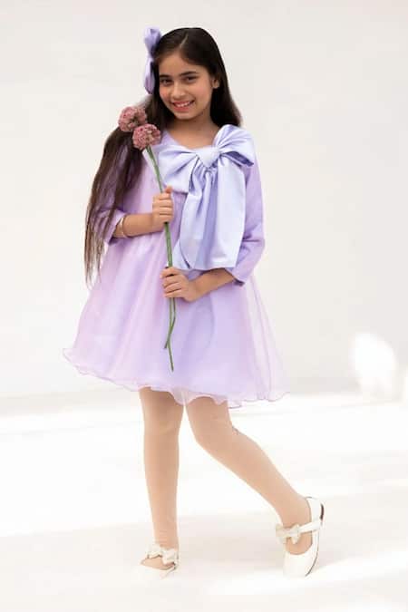Fayon Kids_Purple Organza Bows Embellished Dress _Online_at_Aza_Fashions