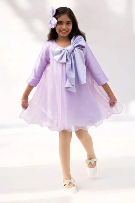 Buy_Fayon Kids_Purple Organza Bows Embellished Dress _Online_at_Aza_Fashions