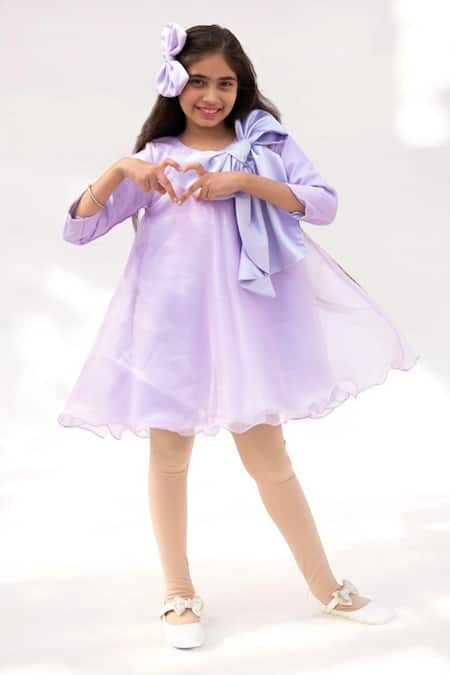 Shop_Fayon Kids_Purple Organza Bows Embellished Dress _Online_at_Aza_Fashions