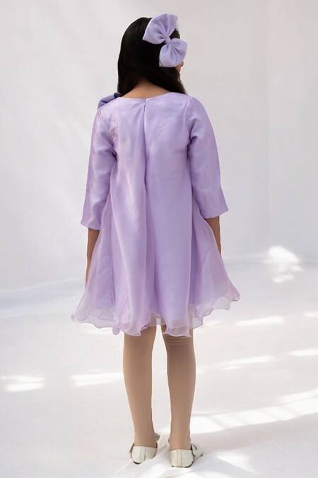Shop_Fayon Kids_Purple Organza Bows Embellished Dress _at_Aza_Fashions