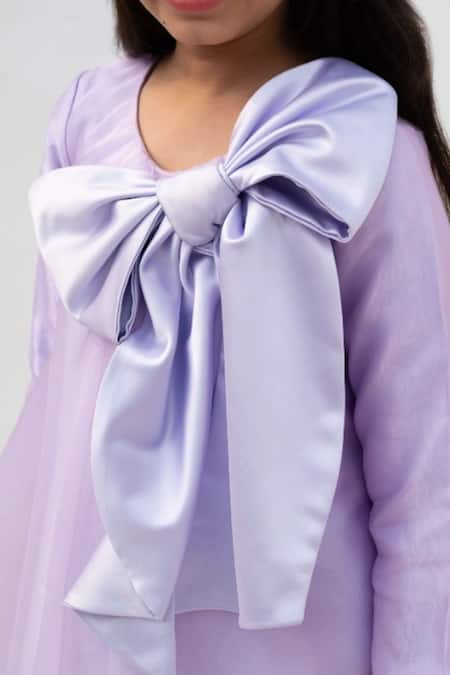 Fayon Kids_Purple Organza Bows Embellished Dress _at_Aza_Fashions