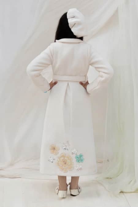 Shop Fayon Kids White Tweed Sequins, Applique Embellished Dress And Jacket Set at Aza Fashions Shop_Fayon Kids_White Tweed Sequins, Applique Embellished Dress And Jacket Set _at_Aza_Fashions