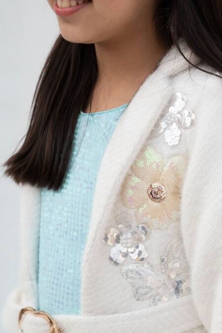 Buy Fayon Kids White Tweed Sequins, Applique Embellished Dress And Jacket Set Online at Aza Fashions Buy_Fayon Kids_White Tweed Sequins, Applique Embellished Dress And Jacket Set _Online_at_Aza_Fashions