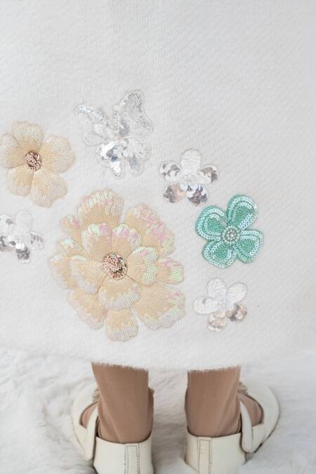 Shop Fayon Kids White Tweed Sequins, Applique Embellished Dress And Jacket Set Online at Aza Fashions Shop_Fayon Kids_White Tweed Sequins, Applique Embellished Dress And Jacket Set _Online_at_Aza_Fashions