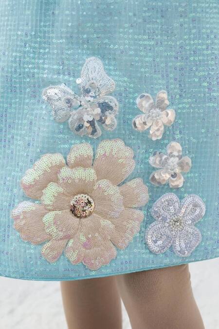 Fayon Kids_Blue Sequins Bloom Embellished Dress _Online_at_Aza_Fashions