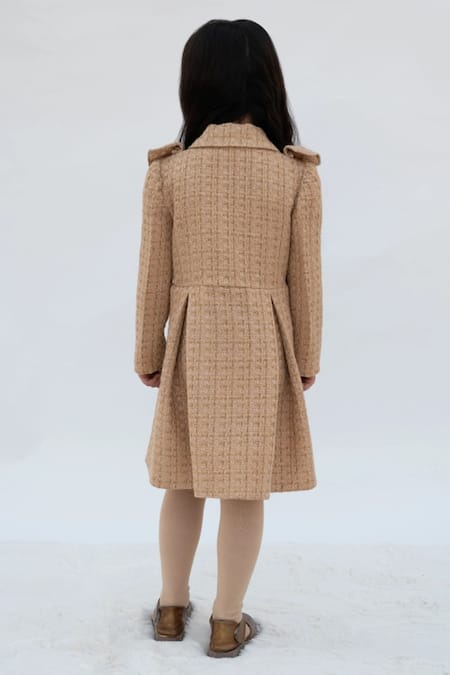 Shop_Fayon Kids_Beige Tweed Ruffled Collared Dress _at_Aza_Fashions