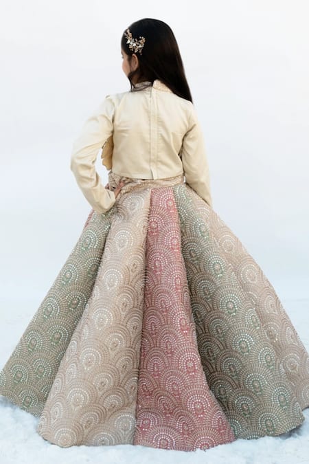 Fayon Kids 3D Blossom Embroidered Blouse & Lehenga Set 