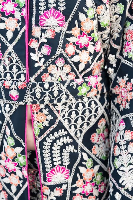 Buy Fayon Kids Black Georgette Embroidery Gul Jacket And Bell Bottom Pant Online at Aza Fashions Buy_Fayon Kids_Black Georgette Embroidery Gul Jacket And Bell Bottom Pant _Online_at_Aza_Fashions