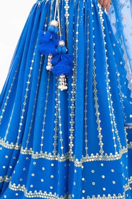 Fayon Kids_Blue Net, Georgette Faux Mirror Embellished Lehenga Set _Online_at_Aza_Fashions