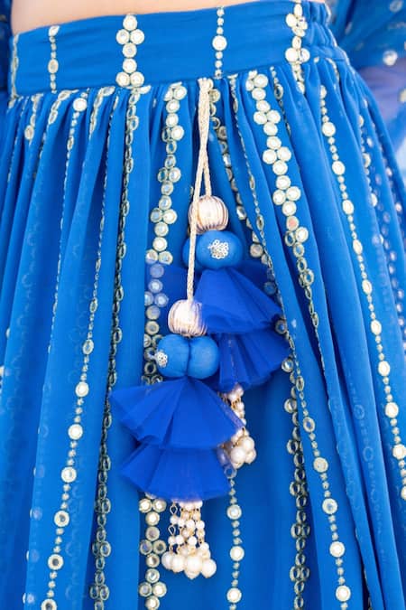 Buy_Fayon Kids_Blue Net, Georgette Faux Mirror Embellished Lehenga Set _Online_at_Aza_Fashions