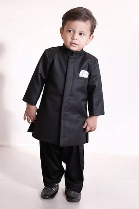 Fayon Kids Black Cotton, Suede Bandhgala With Salwar Online at Aza Fashions Fayon Kids_Black Cotton, Suede Bandhgala With Salwar _Online_at_Aza_Fashions