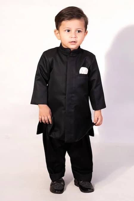 Buy Fayon Kids Black Cotton, Suede Bandhgala With Salwar Online at Aza Fashions Buy_Fayon Kids_Black Cotton, Suede Bandhgala With Salwar _Online_at_Aza_Fashions