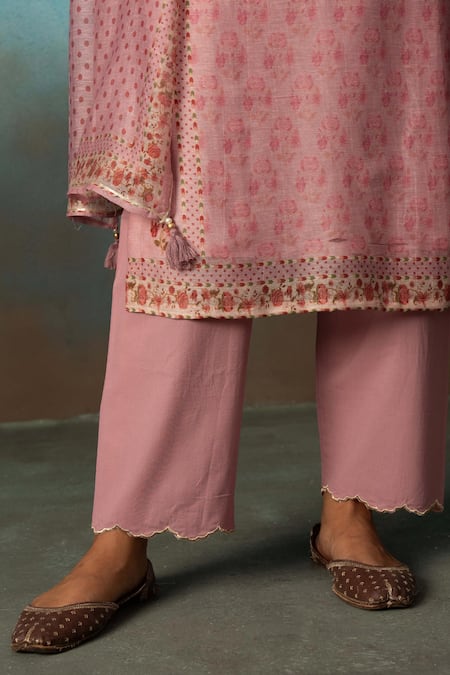 Karaj Jaipur Purple Linen, Cotton Sequins, Embroidery, Tassels Square Neck Kurta Palazzo Set at Aza Fashions Karaj Jaipur_Purple Linen, Cotton Sequins, Embroidery, Tassels Square Neck Kurta Palazzo Set _at_Aza_Fashions