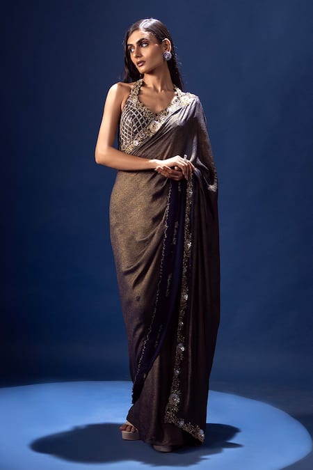 Krisha sunny Ramani Embroidered Pre-Draped Saree Set 