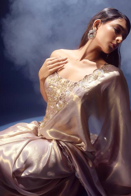 Buy Krisha Sunny Ramani Lavender Satin, Georgette Sequins, Embroidered Pre-draped Saree And Corset Blouse Online at Aza Fashions Buy_Krisha Sunny Ramani_Lavender Satin, Georgette Sequins, Embroidered Pre-draped Saree And Corset Blouse _Online_at_Aza_Fashions