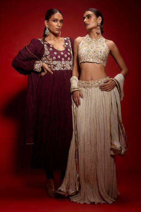 Buy Krisha Sunny Ramani Maroon Silk Embroidery, Zari, Sequins Mandarin Collar Mirror Anarkali Set Online at Aza Fashions Buy_Krisha Sunny Ramani_Maroon Silk Embroidery, Zari, Sequins Mandarin Collar Mirror Anarkali Set _Online_at_Aza_Fashions