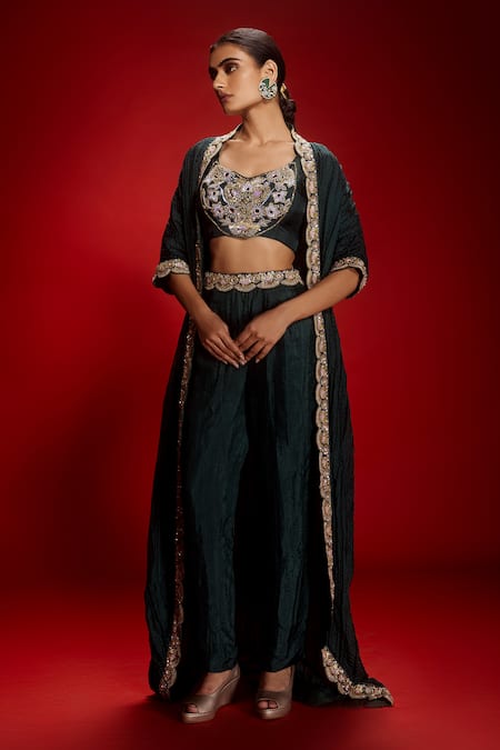 Krisha sunny Ramani Embroidered Cape Pant Set 