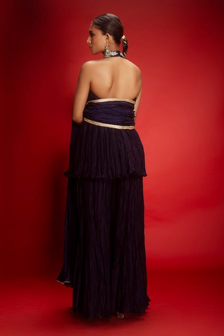 Krisha Sunny Ramani Halter Neck Embroidered Kurta Sharara Set 