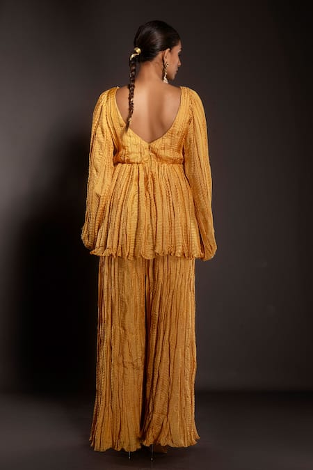 Krisha Sunny Ramani Embroidered Peplum Kurta & Sharara Set 