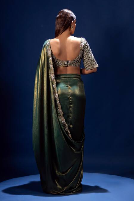 Krisha Sunny Ramani Cutdana Embroidered Pre-Draped Saree & Blouse 