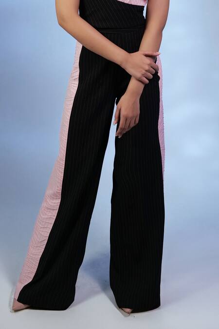 Pocket Stories Black Polyester, Microfiber Colorblock Draped Pleated Pant Online at Aza Fashions Pocket Stories_Black Polyester, Microfiber Colorblock Draped Pleated Pant _Online_at_Aza_Fashions