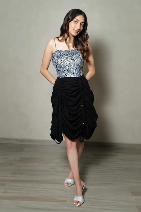 Pocket Stories Black Sequin Embroidered Gown 