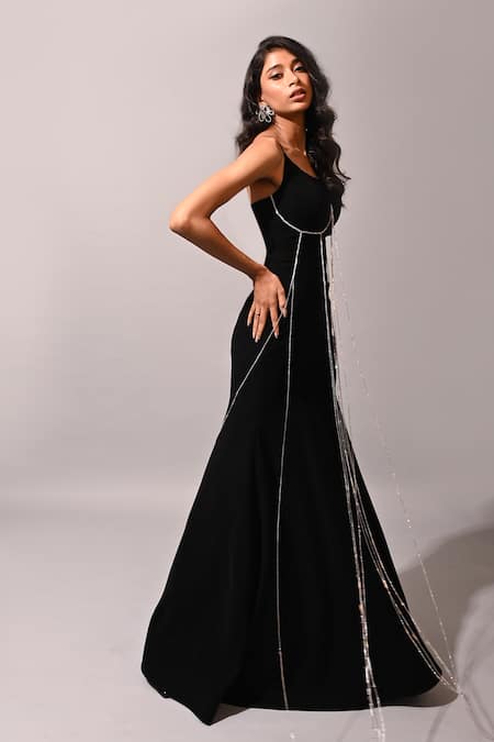 Pocket Stories Black Stone Embellished Gown 